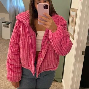 URBAN OUTFITTERS- Puffy/fuzzy bright pink coat size small
